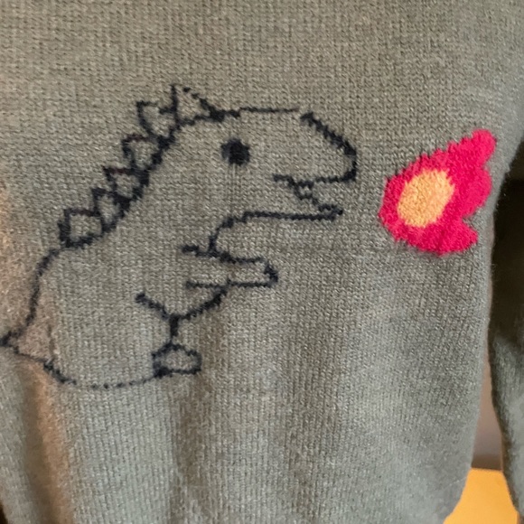 Green Dinosaur sweater fits like xs /s - Picture 2 of 5